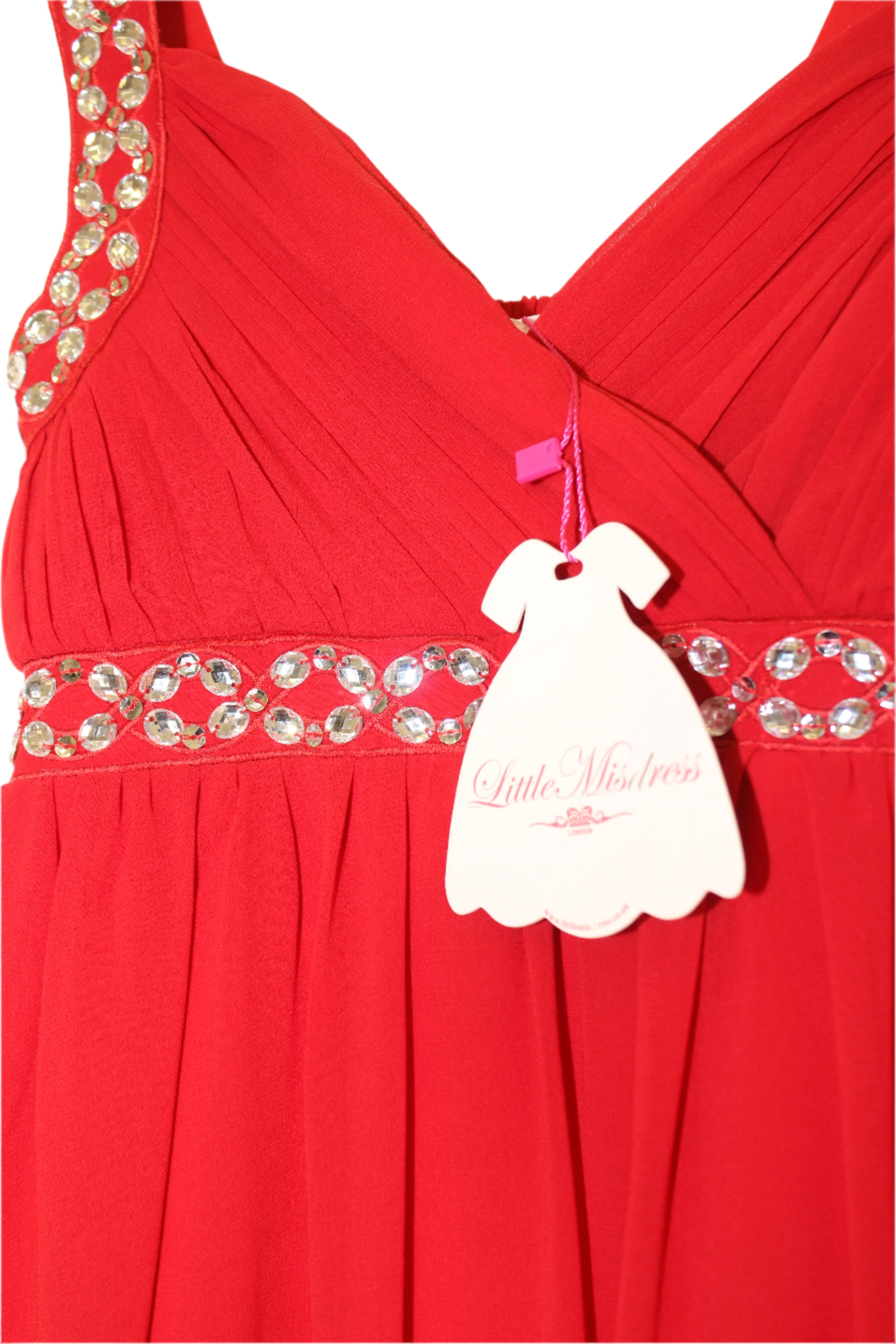 Red Chiffon Cristal Embellished Empire Waist Girls Long Occasion Dress