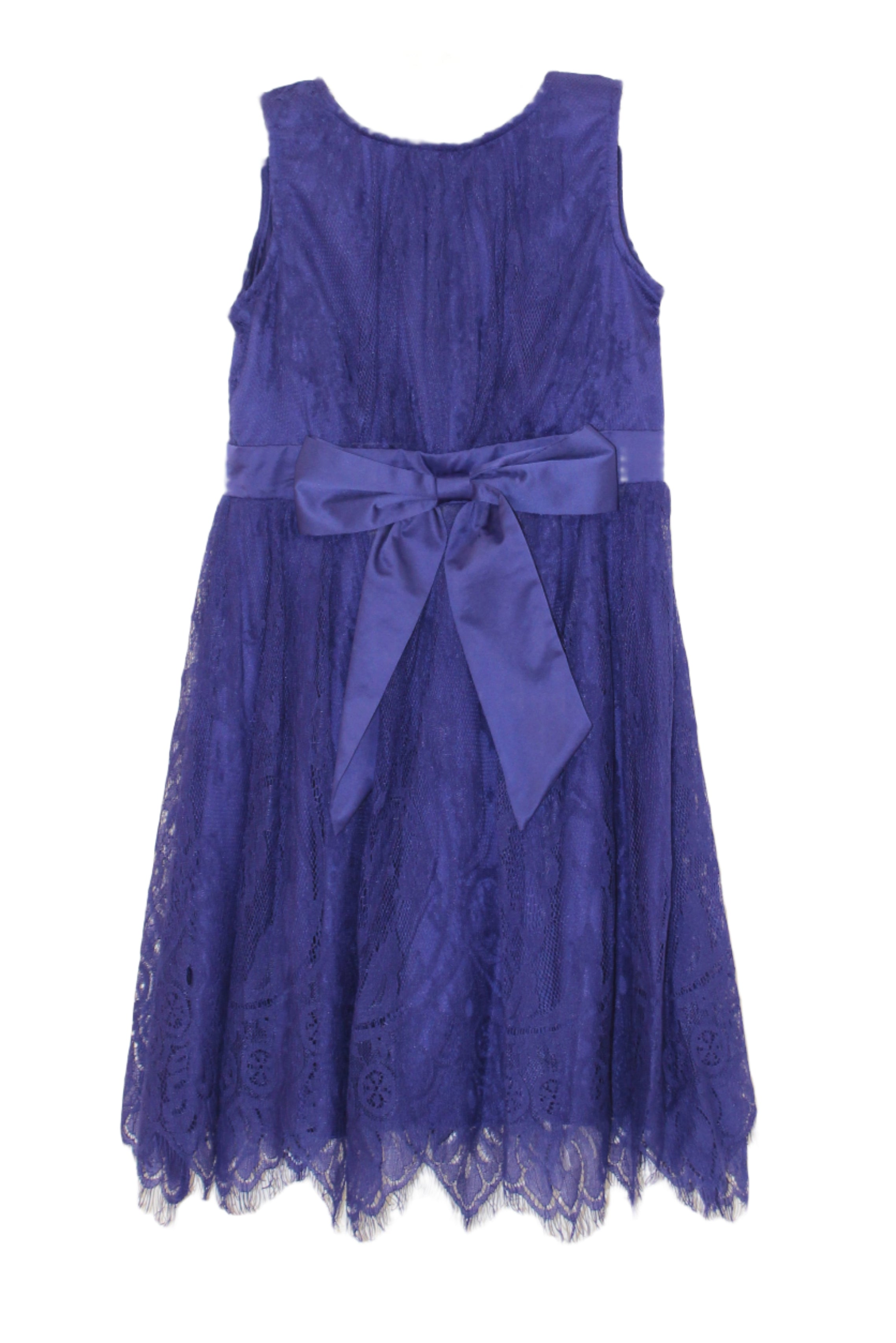 Blue Lace Bow Detail Girls Occasion Dress