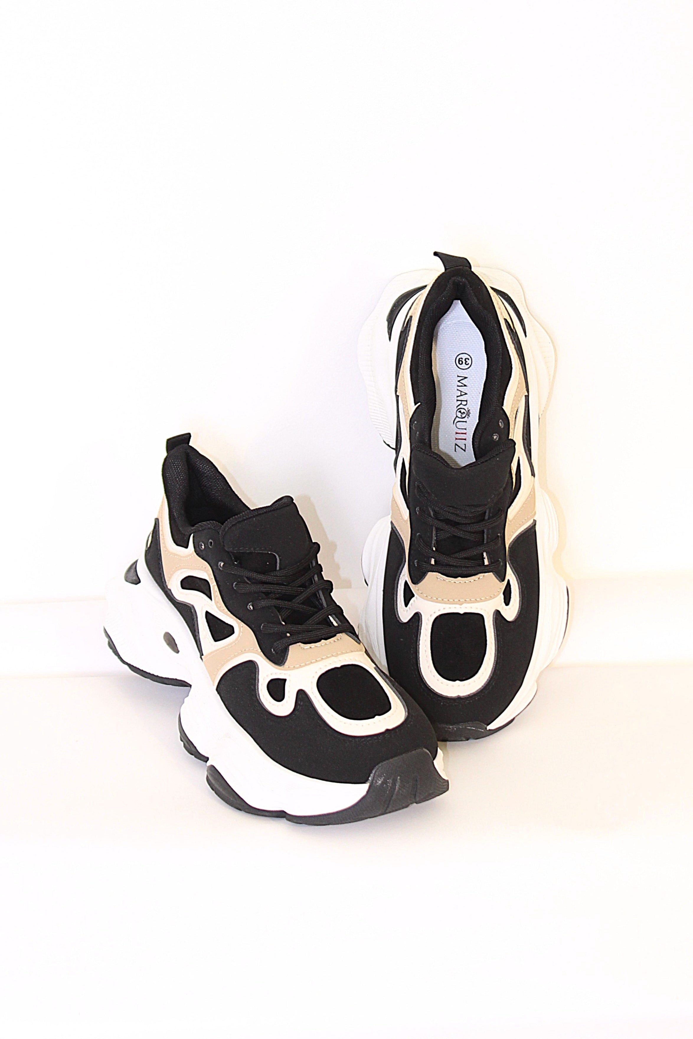 Wholesale Women's Contrast Textile Chunky Platform Lace-Up Trainers (BOX OF 12)