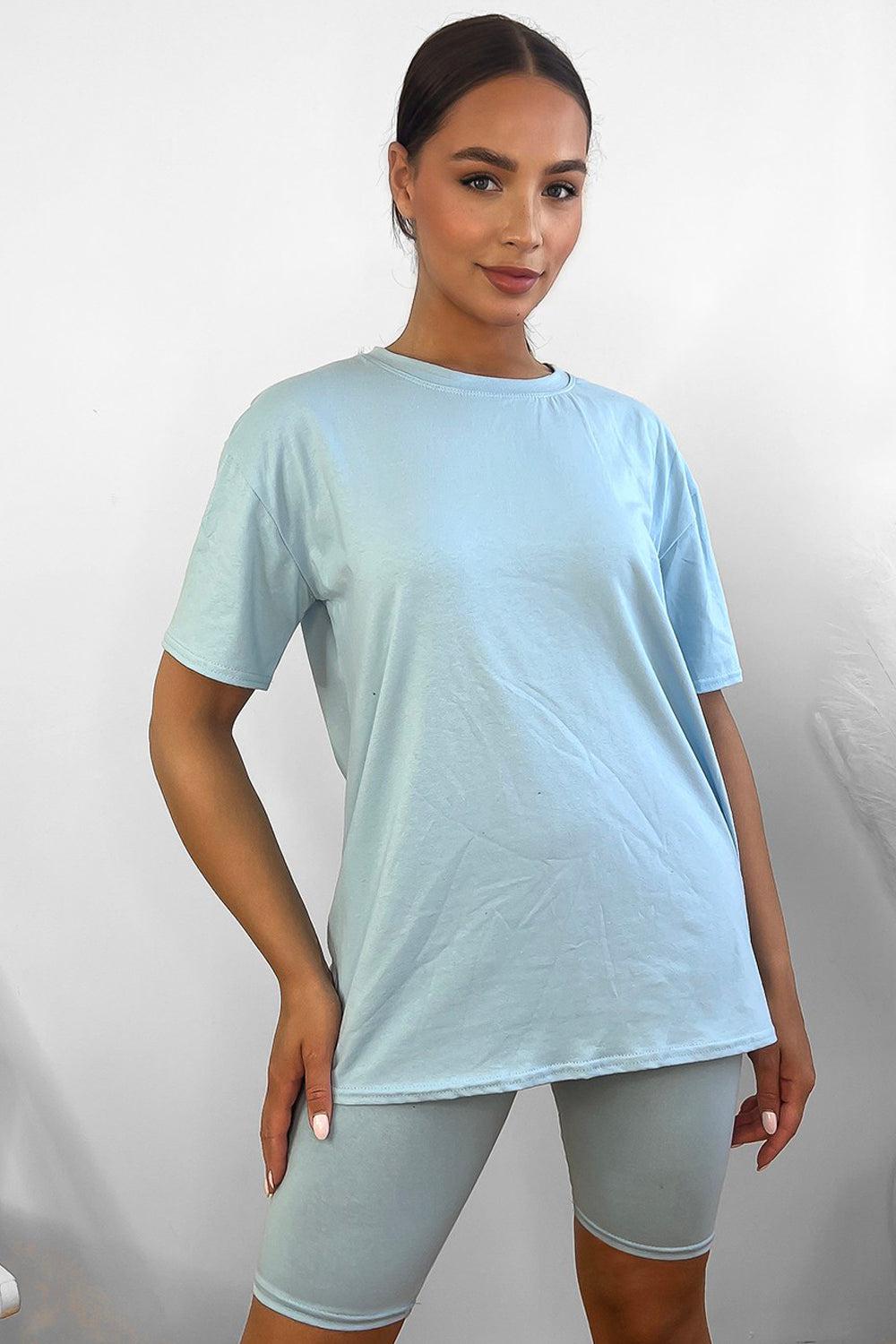 Cotton Blend High Neck T-shirt And Cycling Shorts Set-SinglePrice