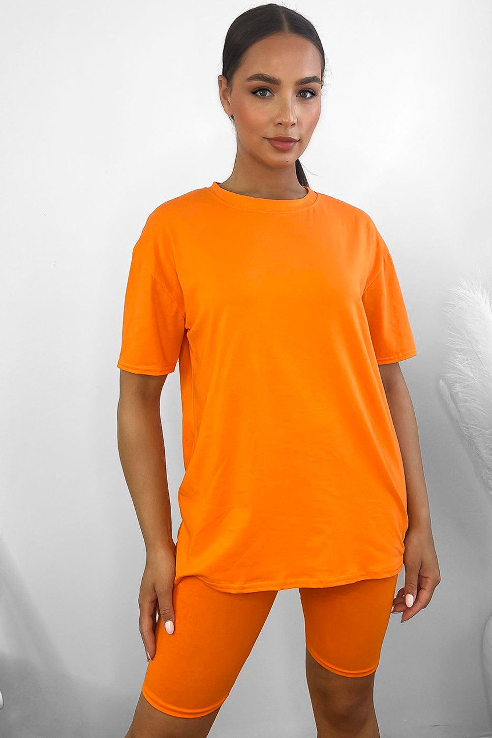 Cotton Blend High Neck T-shirt And Cycling Shorts Set-SinglePrice