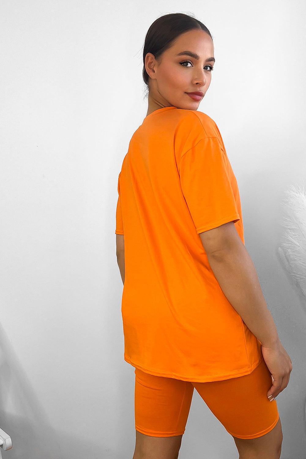 Cotton Blend High Neck T-shirt And Cycling Shorts Set-SinglePrice