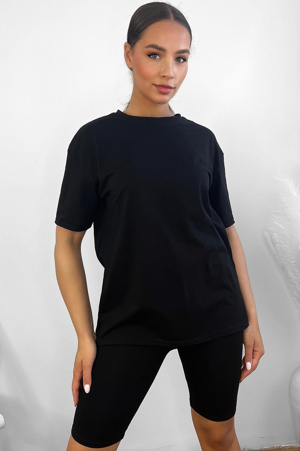 Cotton Blend High Neck T-shirt And Cycling Shorts Set-SinglePrice