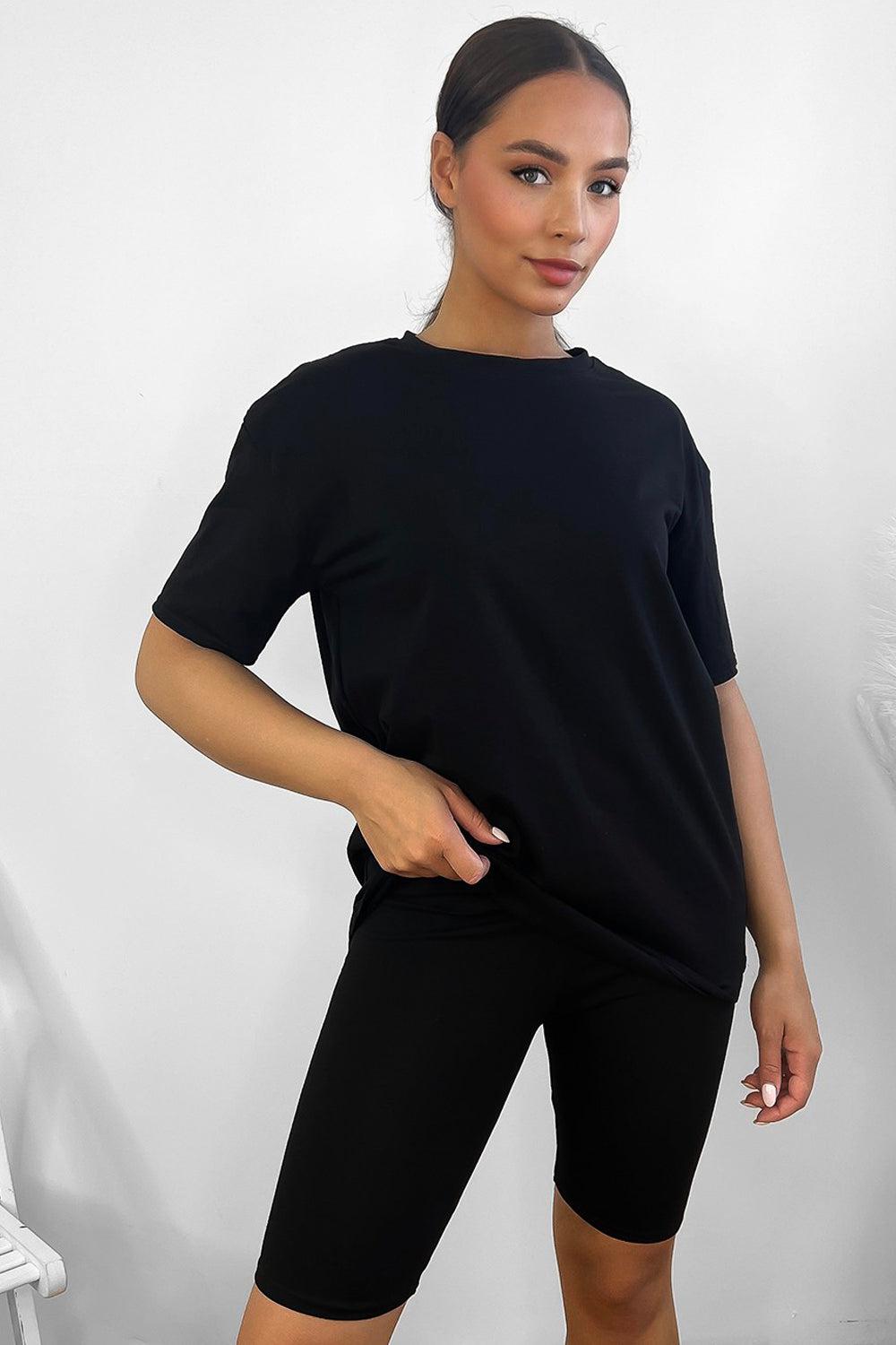 Cotton Blend High Neck T-shirt And Cycling Shorts Set-SinglePrice