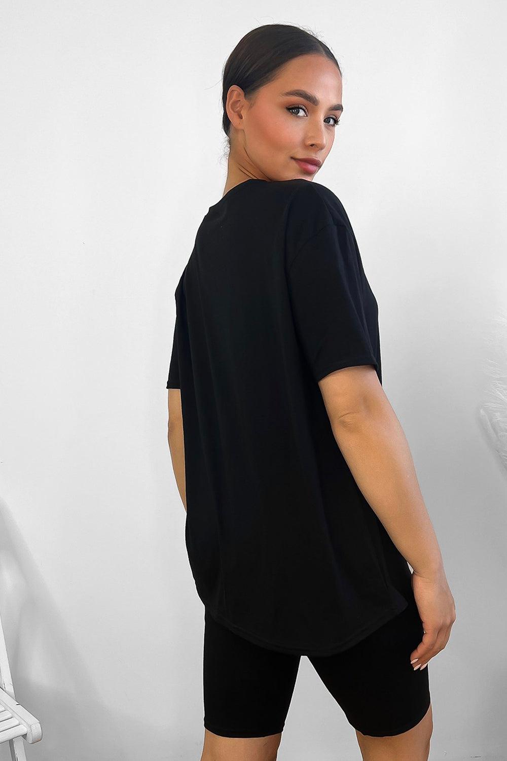 Cotton Blend High Neck T-shirt And Cycling Shorts Set-SinglePrice