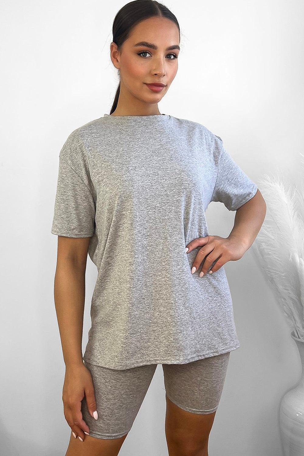 Cotton Blend High Neck T-shirt And Cycling Shorts Set-SinglePrice