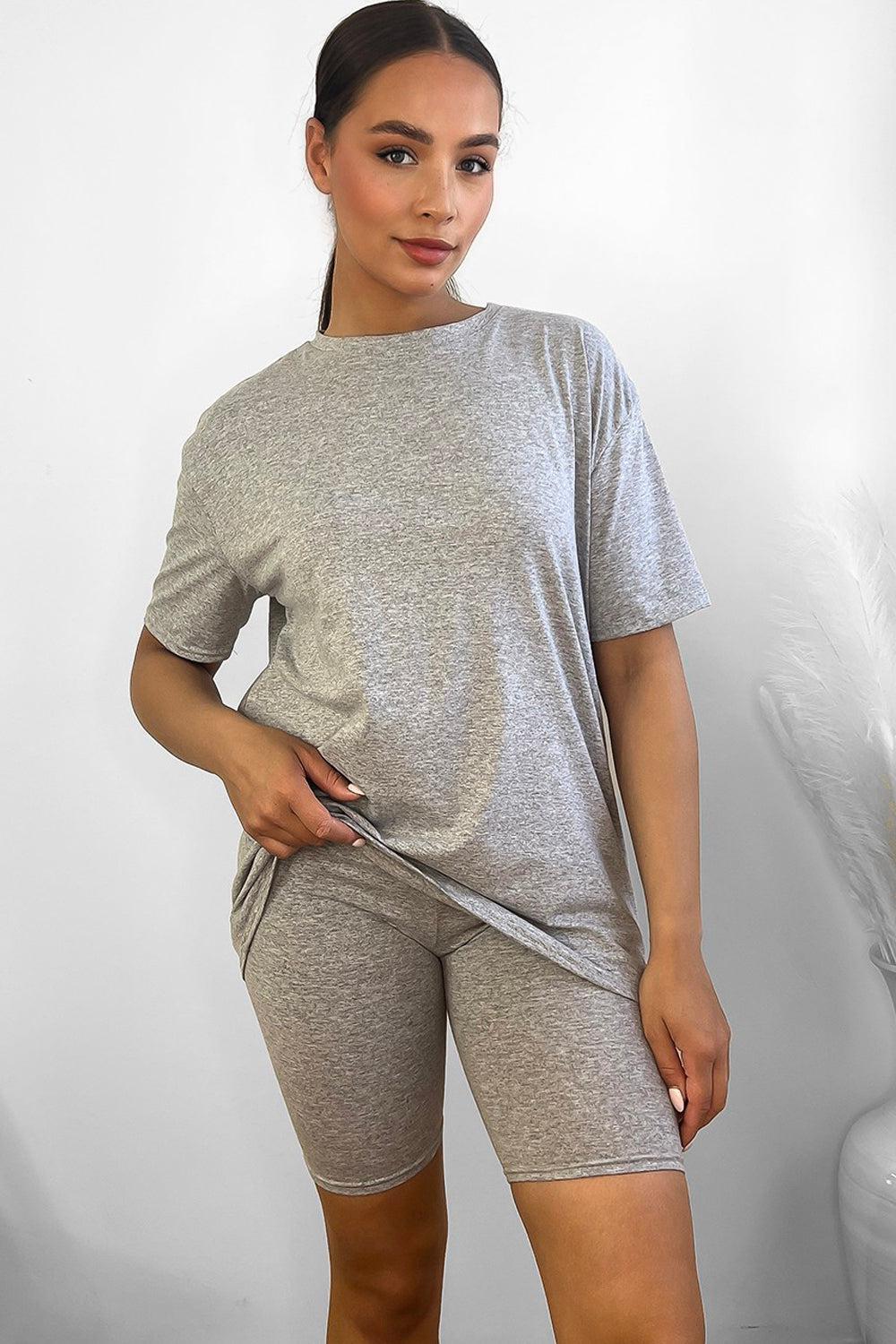 Cotton Blend High Neck T-shirt And Cycling Shorts Set-SinglePrice