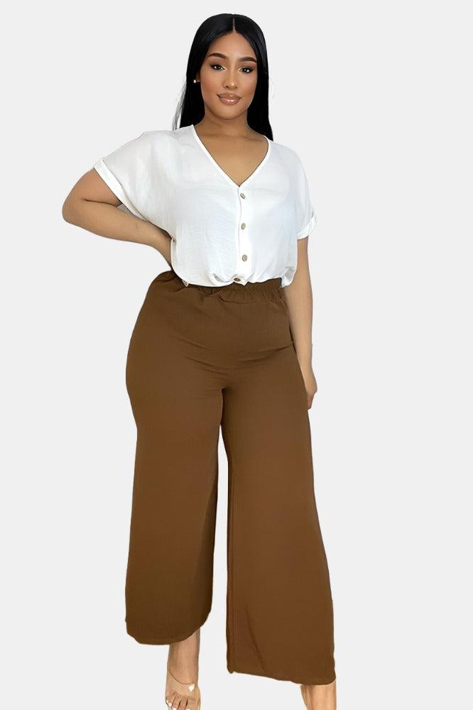Flood Length Wide Legs Crepe Trousers-SinglePrice