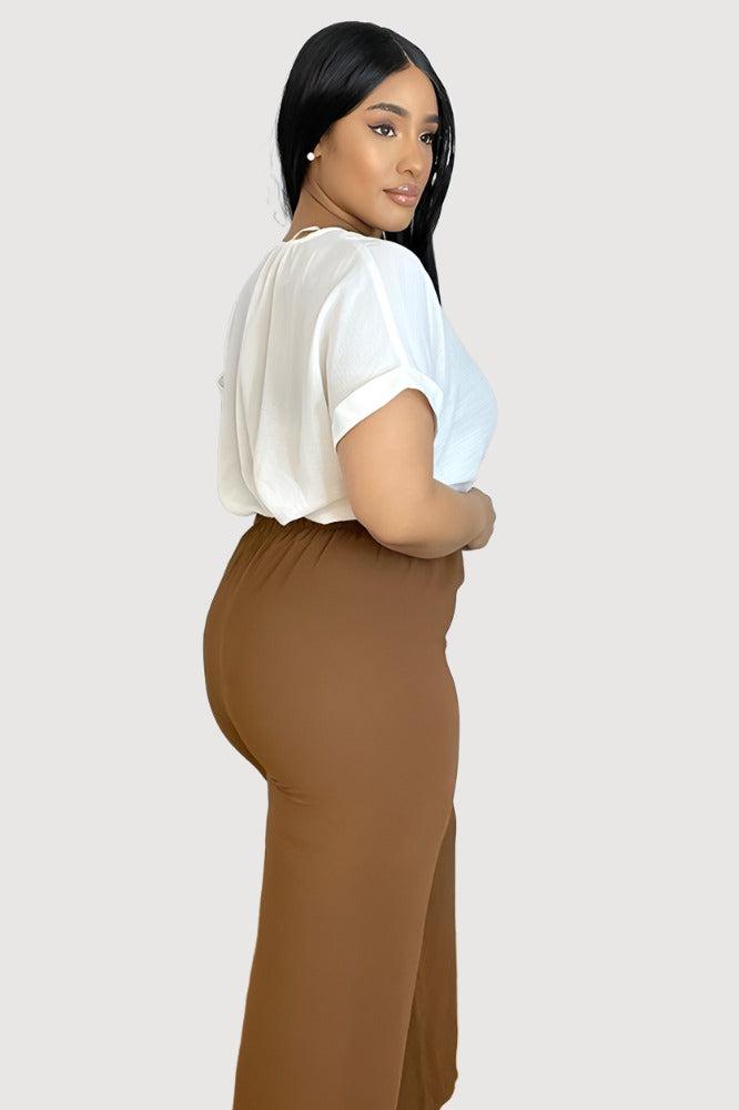 Flood Length Wide Legs Crepe Trousers-SinglePrice