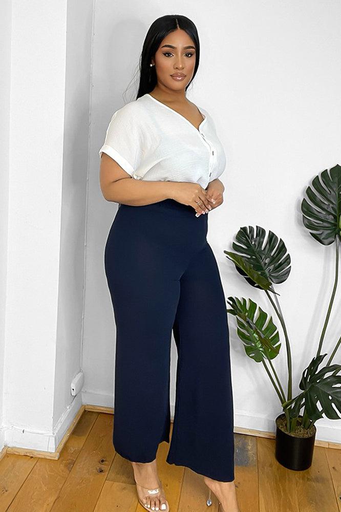 Flood Length Wide Legs Crepe Trousers-SinglePrice