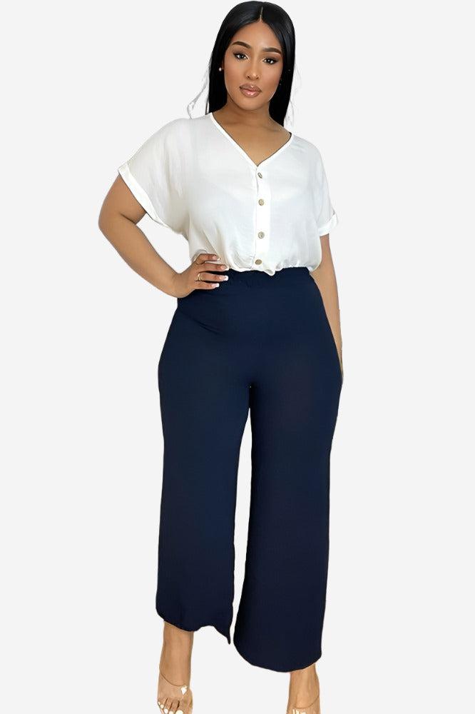 Flood Length Wide Legs Crepe Trousers-SinglePrice