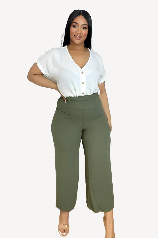 Flood Length Wide Legs Crepe Trousers-SinglePrice