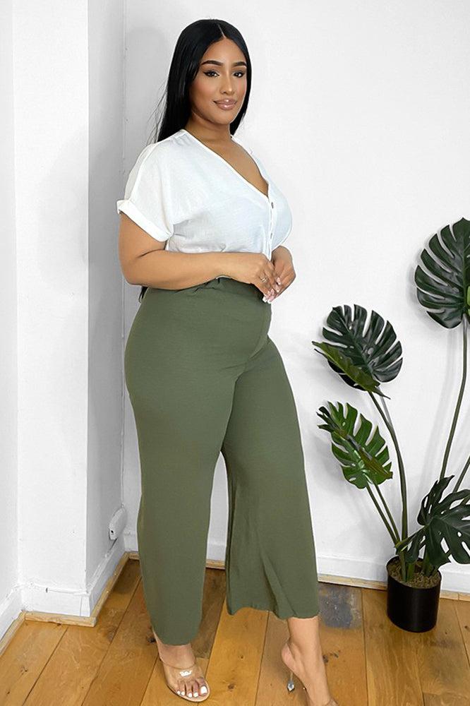 Flood Length Wide Legs Crepe Trousers-SinglePrice