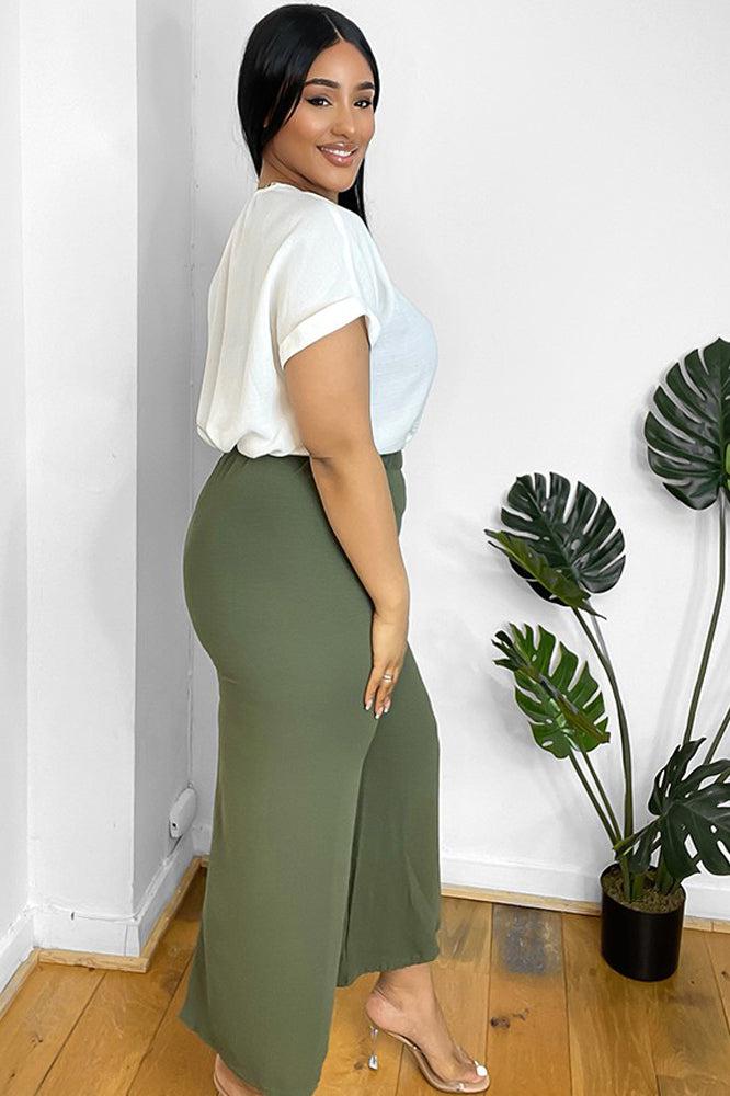 Flood Length Wide Legs Crepe Trousers-SinglePrice