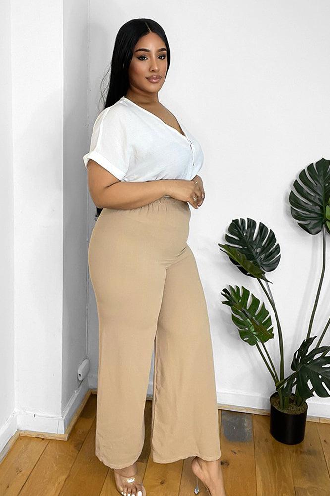 Flood Length Wide Legs Crepe Trousers-SinglePrice