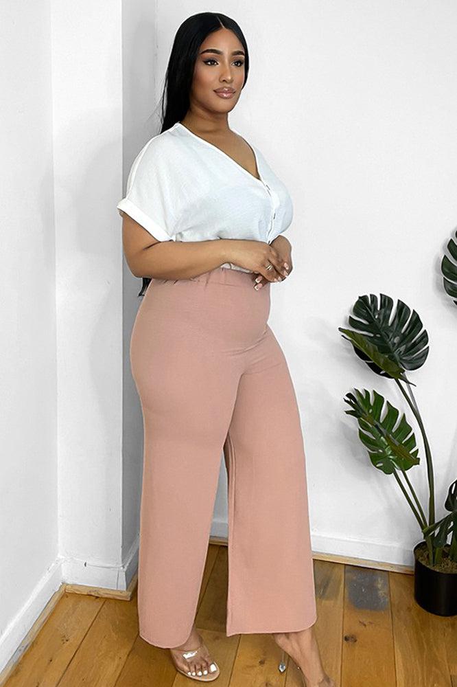 Flood Length Wide Legs Crepe Trousers-SinglePrice