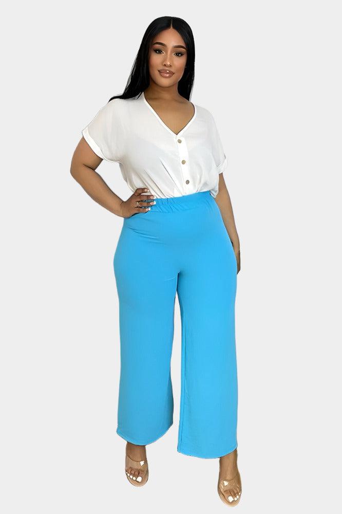 Flood Length Wide Legs Crepe Trousers-SinglePrice
