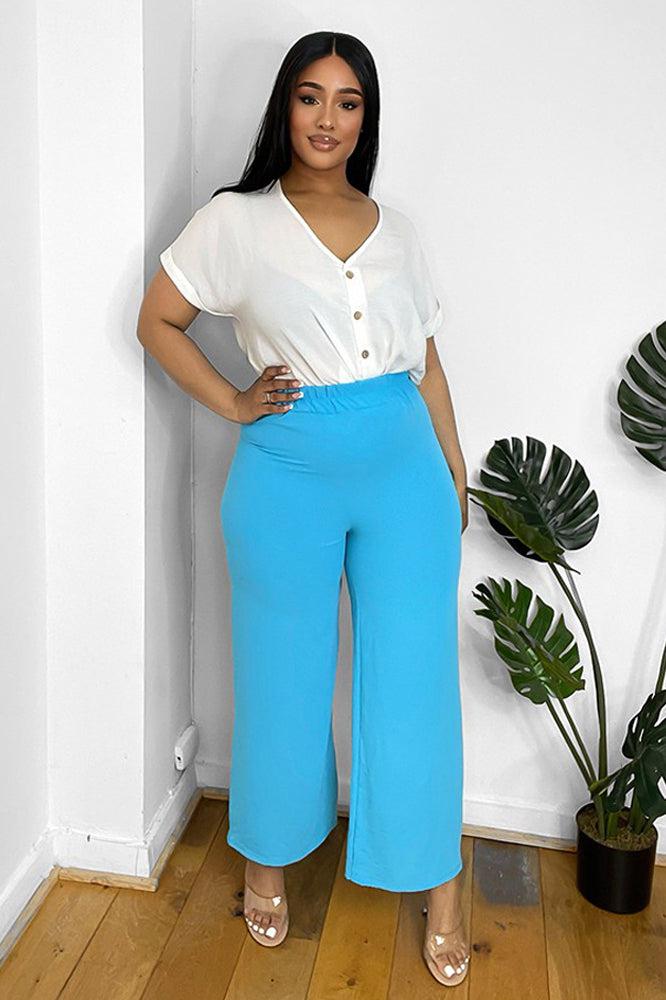 Flood Length Wide Legs Crepe Trousers-SinglePrice