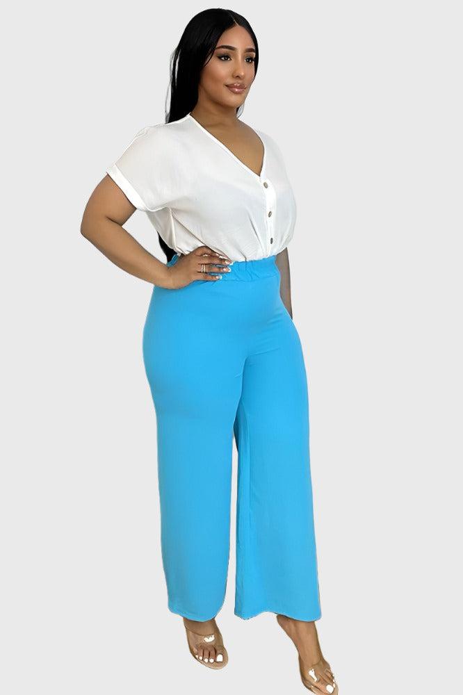 Flood Length Wide Legs Crepe Trousers-SinglePrice