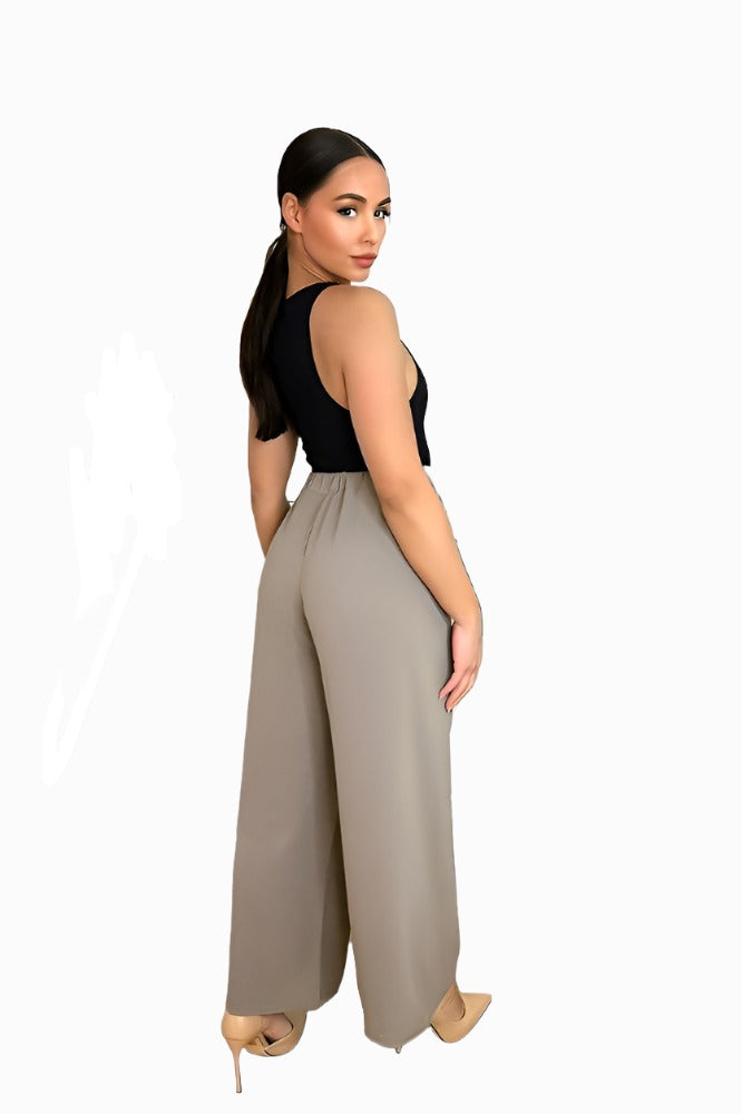 Flood Length Wide Legs Crepe Trousers-SinglePrice