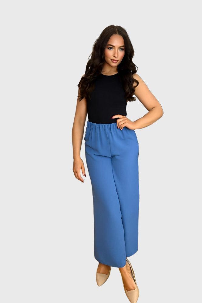 Flood Length Wide Legs Crepe Trousers-SinglePrice