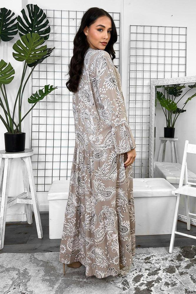 Pailey Print Grandad Collar Tiered Maxi Dress-SinglePrice
