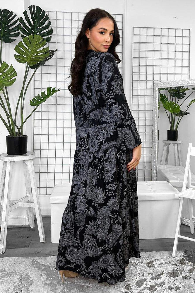 Pailey Print Grandad Collar Tiered Maxi Dress-SinglePrice