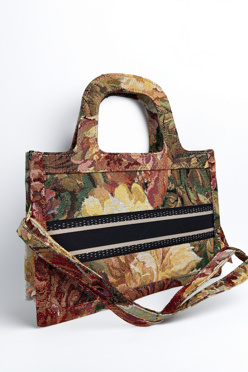 Floral Jacquard Hard Handles Handbag