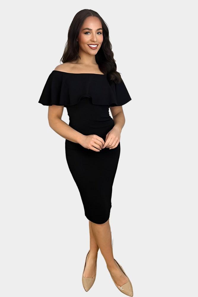 Black Bardot Bodycon Dress-SinglePrice