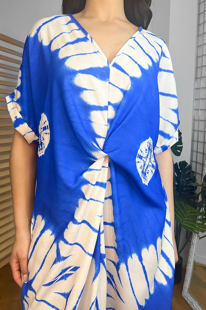 Tye Die Print Twist Front Midi Dress-SinglePrice