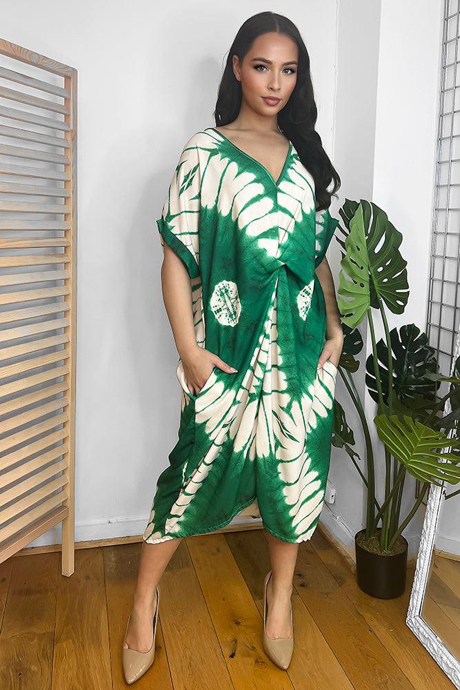 Tye Die Print Twist Front Midi Dress-SinglePrice