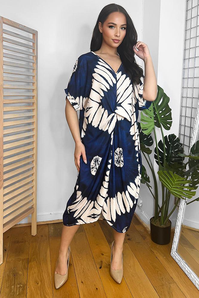 Tye Die Print Twist Front Midi Dress-SinglePrice