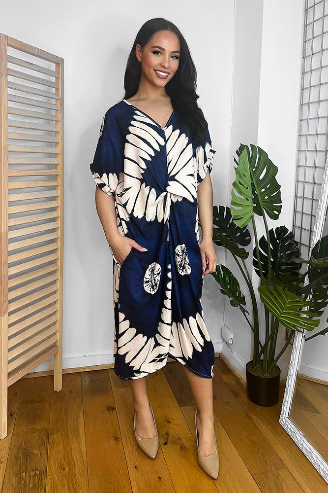Tye Die Print Twist Front Midi Dress-SinglePrice