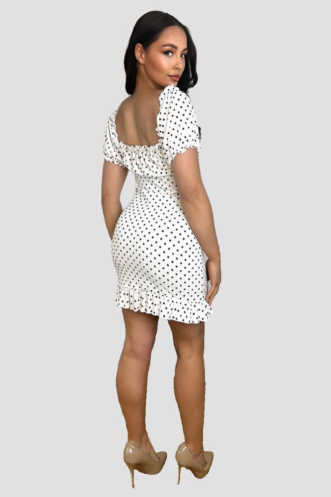 White Black Polka Dot Milkmaid Dress-SinglePrice