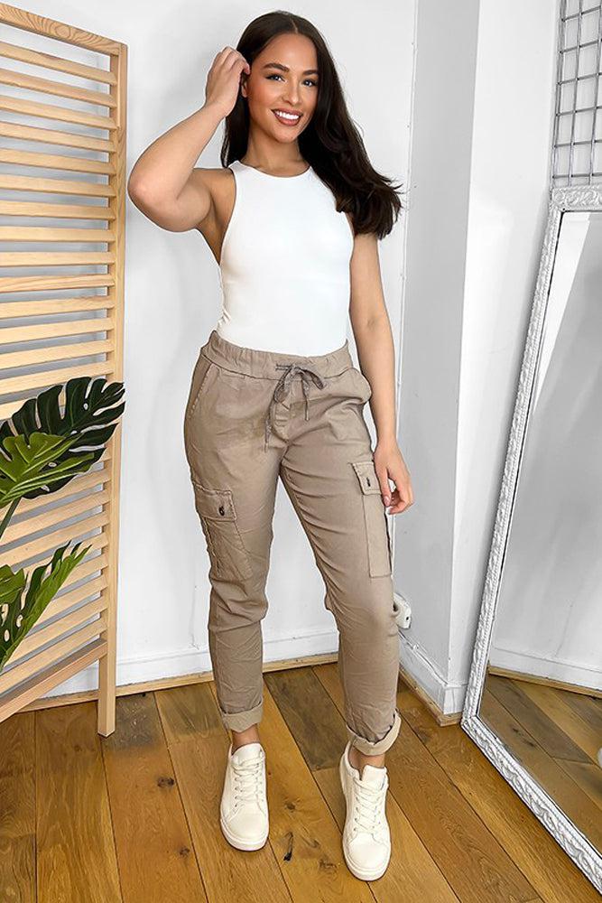 Drawstring Waist Utility Pockets Lightweight Cargo Trousers-SinglePrice