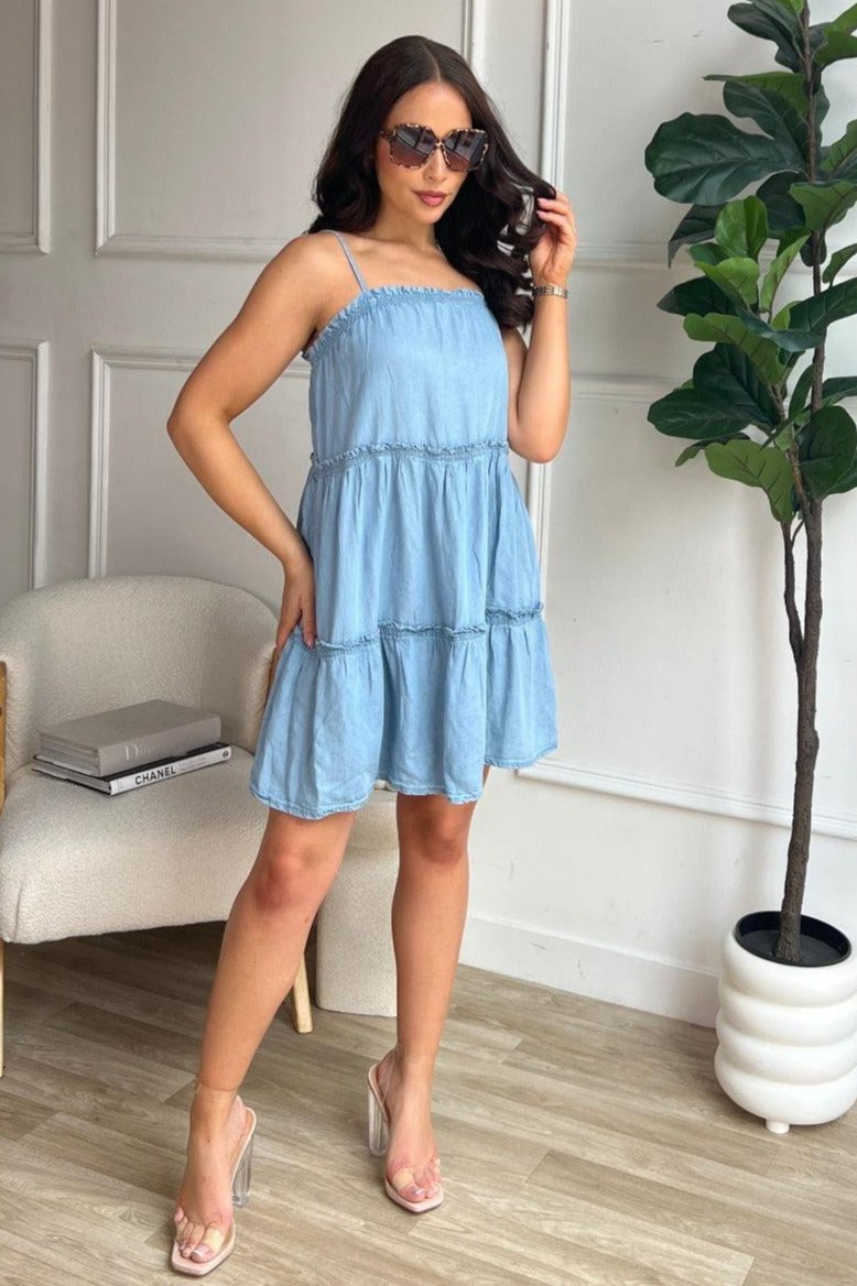Wholesale Women's Lightweight Strappy Tiered Denim Dress (PACK OF 13)