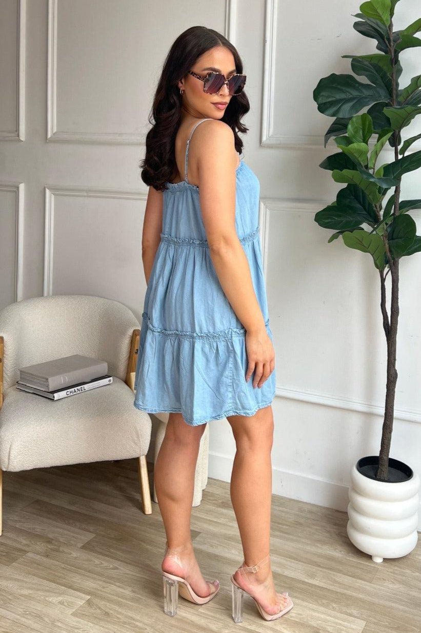 Wholesale Women's Lightweight Strappy Tiered Denim Dress (PACK OF 13)