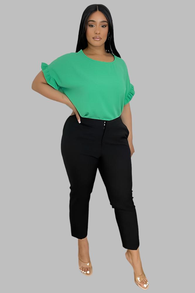 Frill Trim Short Sleeves Summer Blouse-SinglePrice
