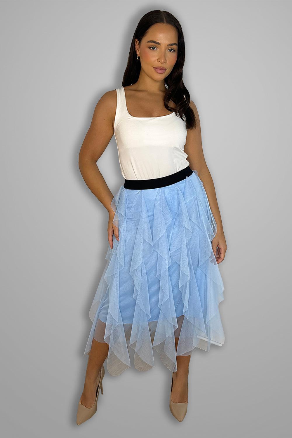 Frilled Net Layers Elastic Waist Skirt-SinglePrice