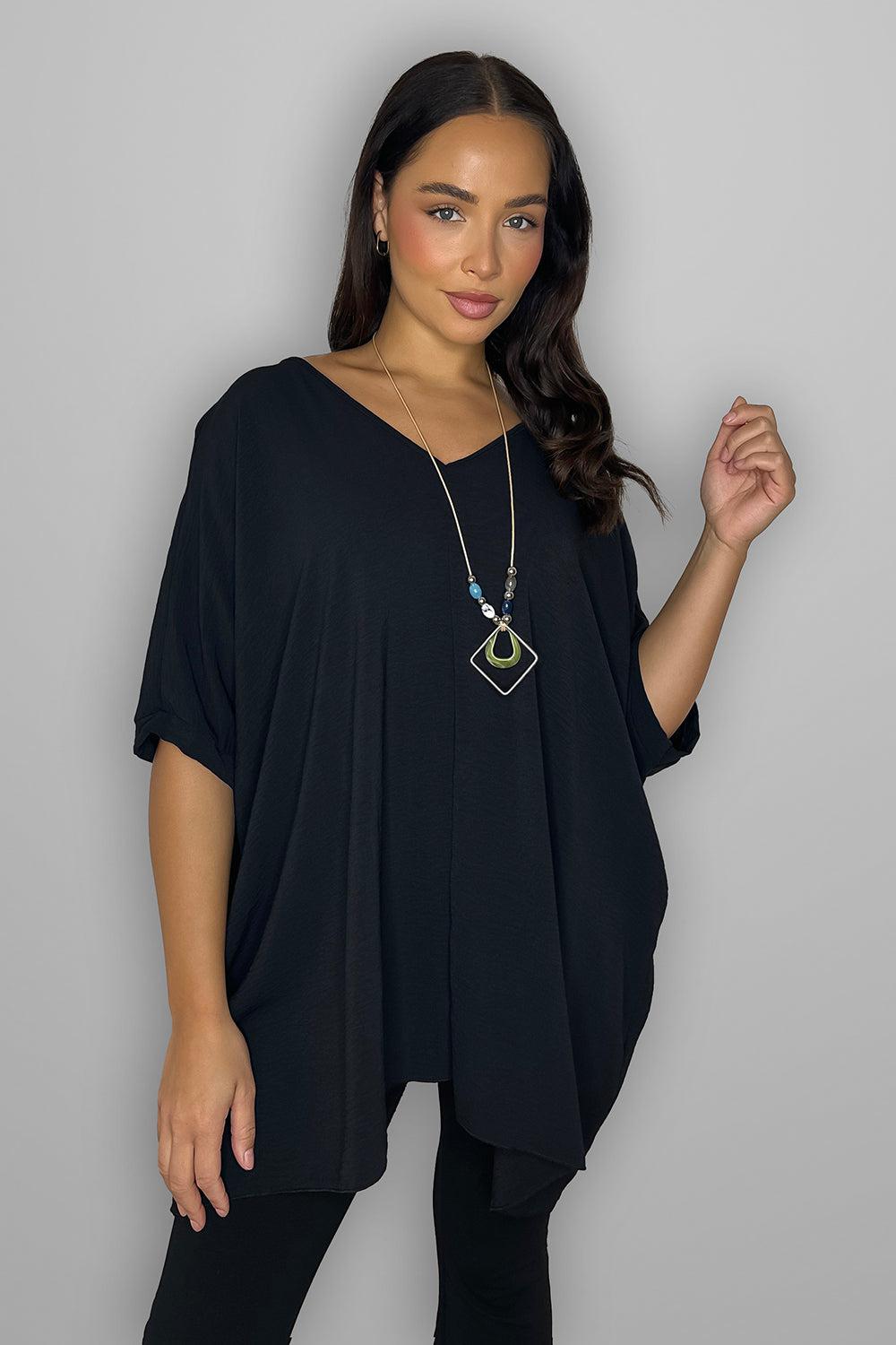 V-Neck Batwing Top And Necklace Set-SinglePrice
