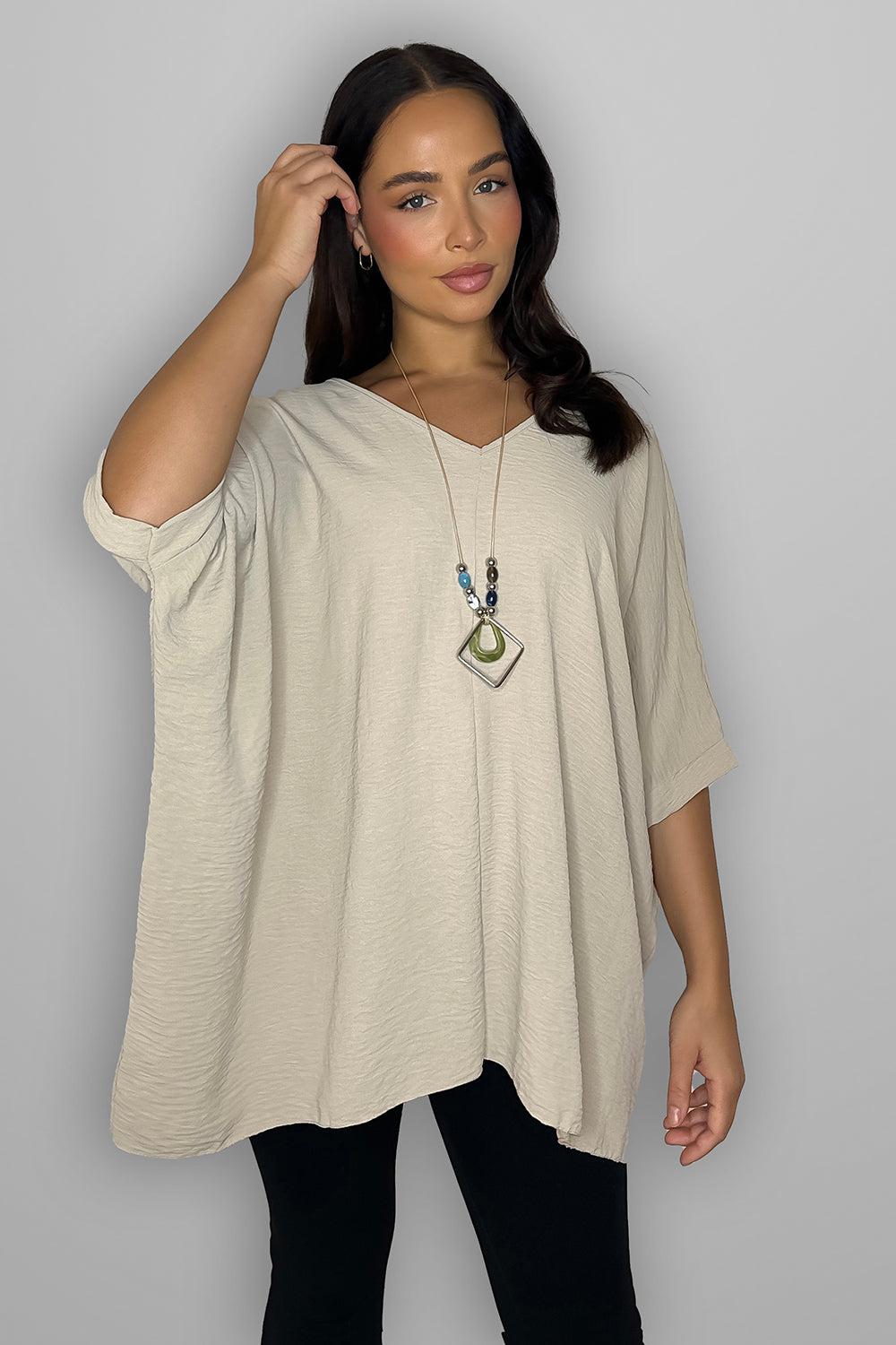 V-Neck Batwing Top And Necklace Set-SinglePrice