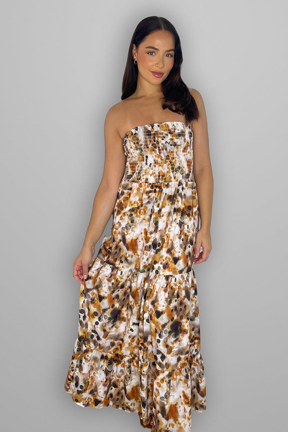 Paint Print Sheered Bust Summer Dress-SinglePrice