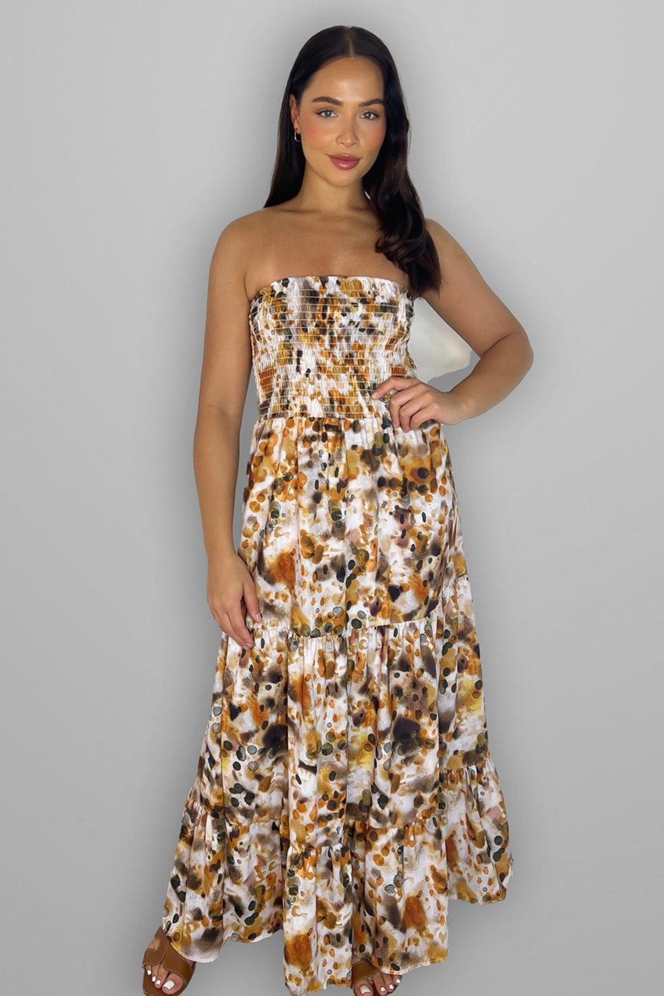 Paint Print Sheered Bust Summer Dress-SinglePrice