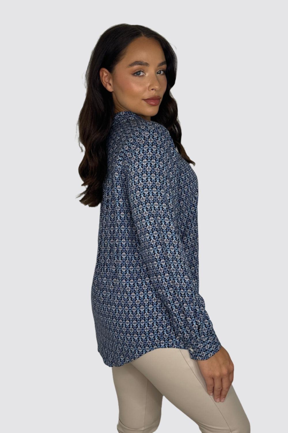 Abstract Print Long Sleeve Viscose Shirt-SinglePrice