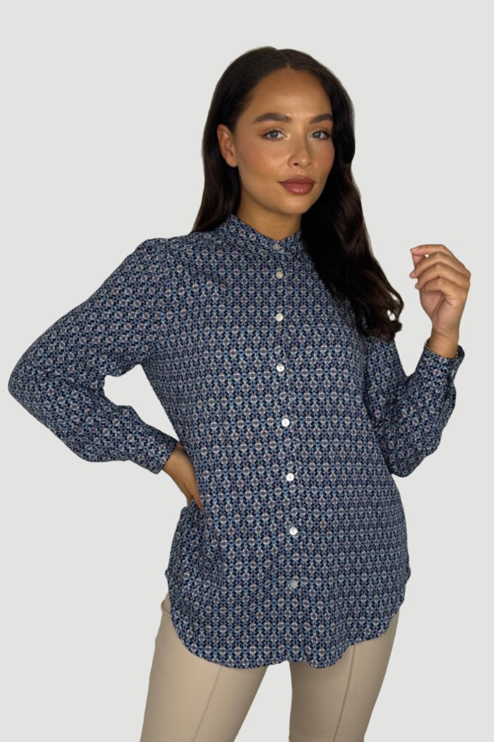 Abstract Print Long Sleeve Viscose Shirt-SinglePrice