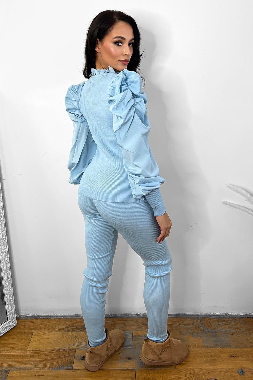 Extra Puff Sleeve Cut Out Chest Details Jersey Set-SinglePrice