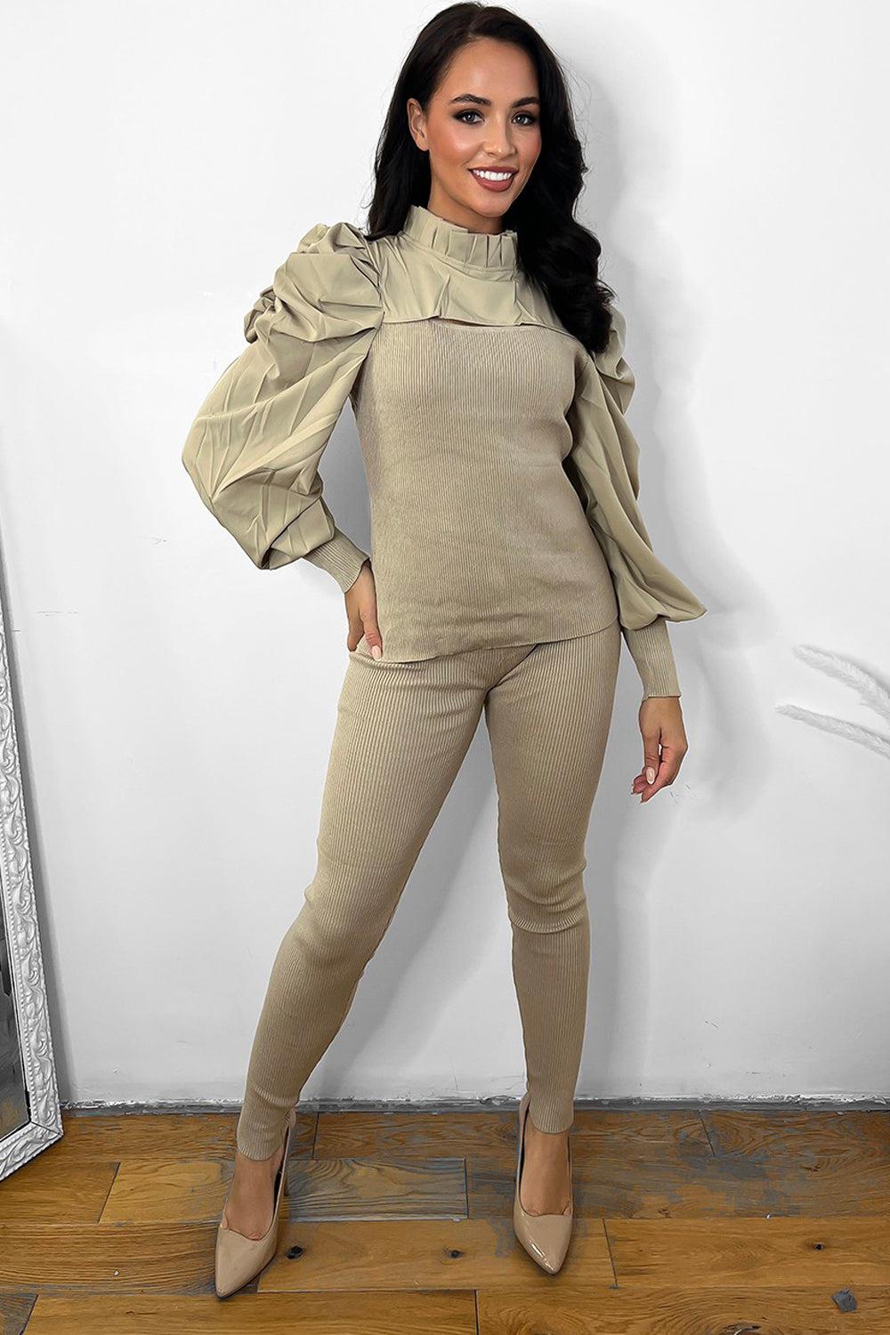 Extra Puff Sleeve Cut Out Chest Details Jersey Set-SinglePrice