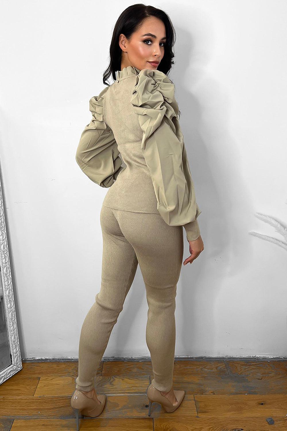 Extra Puff Sleeve Cut Out Chest Details Jersey Set-SinglePrice