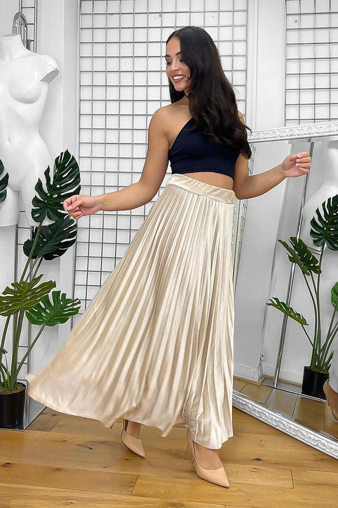 Elastic Waist Velour Pleated Maxi Skirts-SinglePrice