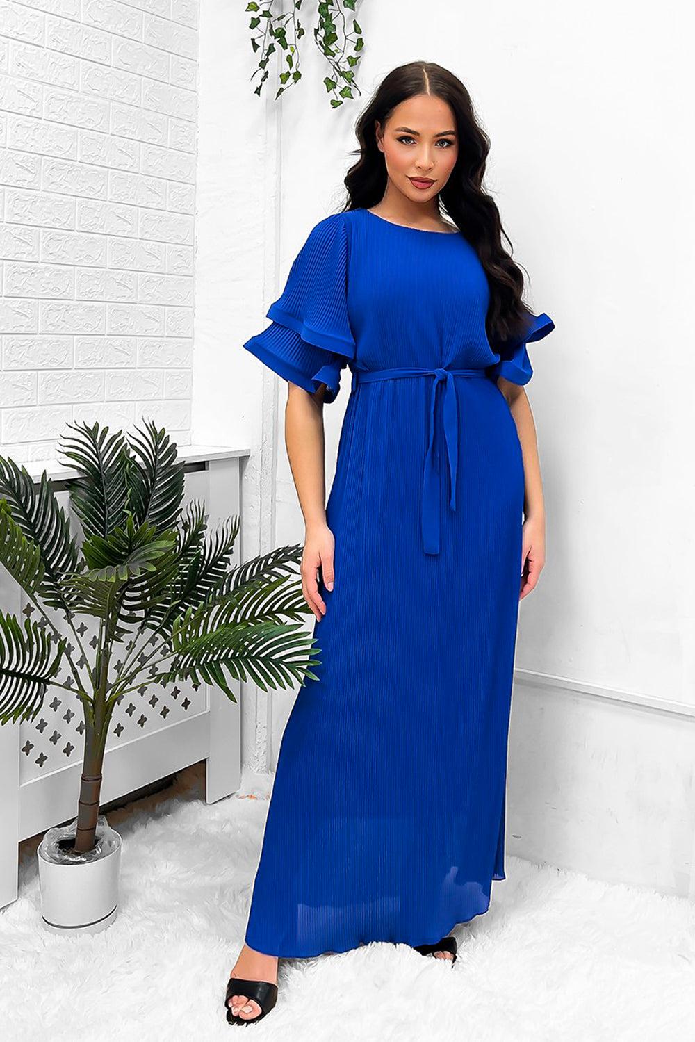 Double Short Flute Sleeve Summer Maxi Dress-SinglePrice